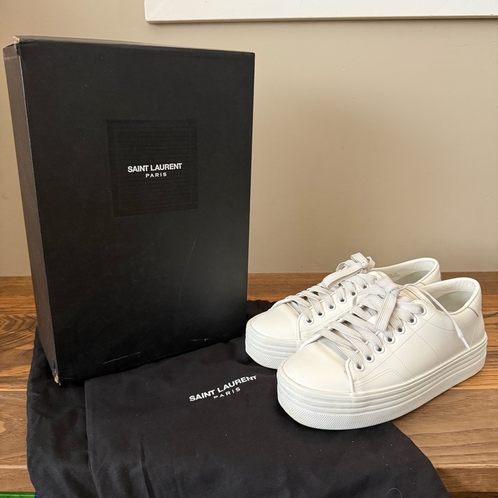 Saint Laurent White Leather Platform Sneakers Size 6